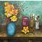 Still life of flowers on painting table, watercolour painting by Mary Ng