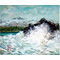 Crashing Waves with landscape, watercolour painting by Mary Ng